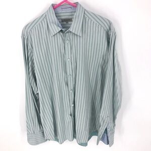 Ted Baker 100% Cotton Striped Button Down Shirt Top Blue Green Mens Size 4 Large